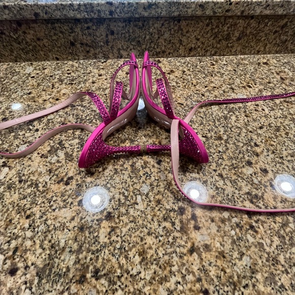 Gedebe x Bronx & Banco Hot Pink Rhinestone Wrap Lace Up Sandals 39 US 8 Formal - Picture 10 of 10